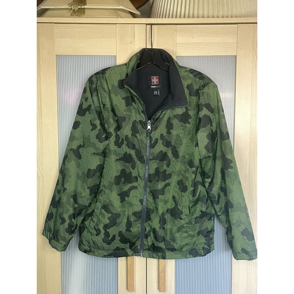 Swiss Tech Ski, Snow Jacket, Coat Black‎ Green Zippered With Pockets, XL 14-16